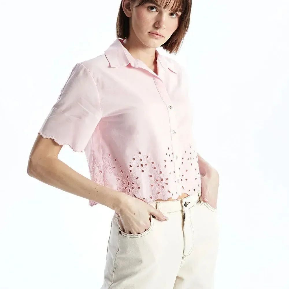 Jessica Howard Light Pink Eyelet Button Down Shirt